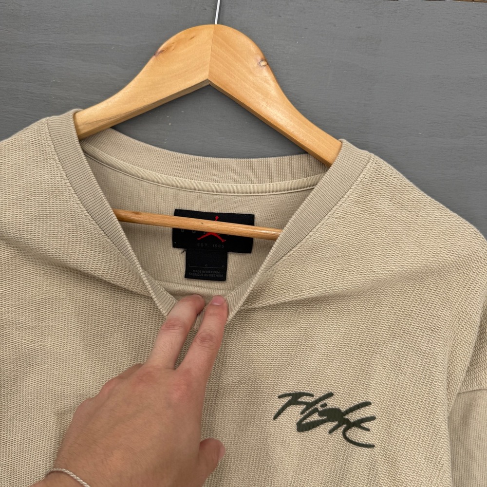 Jordan Heritage Sweatshirt Tan Flight Tour Graphic Waffle Knit Crewneck Large - Picture 3 of 7